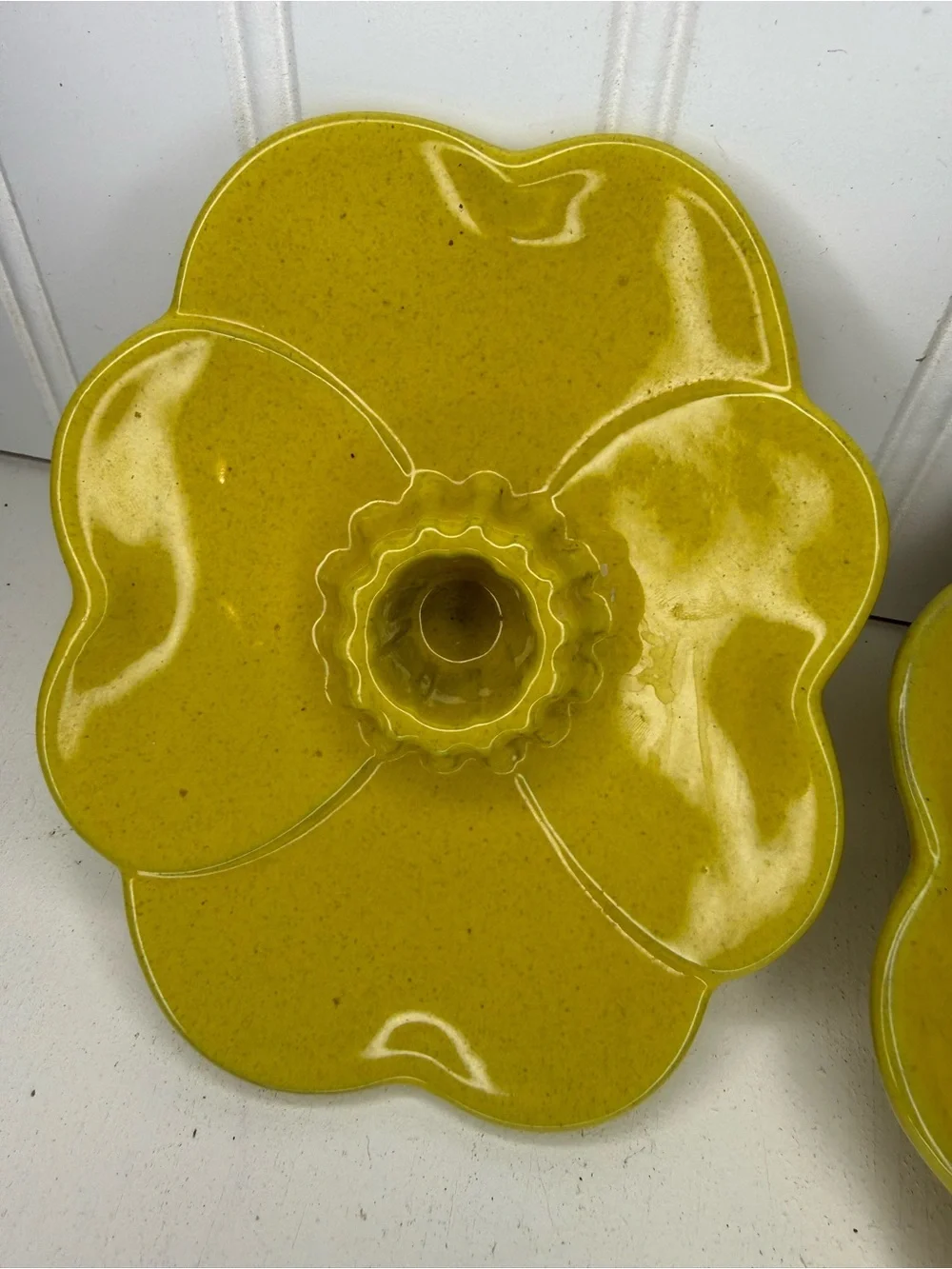 VINTAGE Frankoma Pottery Plainsman Autumn Yellow Candlestick Holder Set